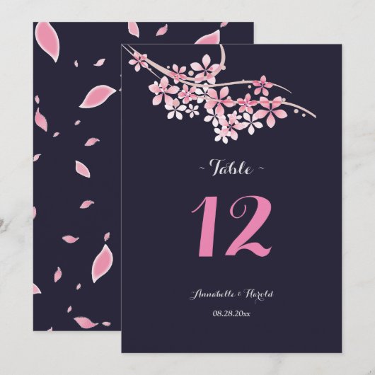 Invitation Mariage naval à table fleuri blanc Cerisier (Devant / Derrière)