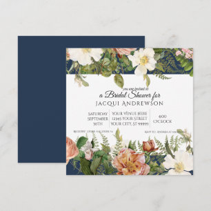Invitation Mariage naval et corail avec roses ivoire Fleurs d