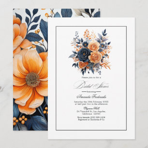 Invitation Mariage naval et floral aquarelle orange