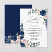 Invitation Mariage naval et moderne avec verdure rose (Devant / Derrière)