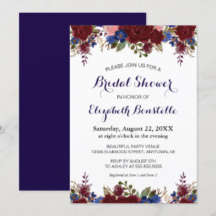 Invitation Mariage naval Marsala Floral Shower
