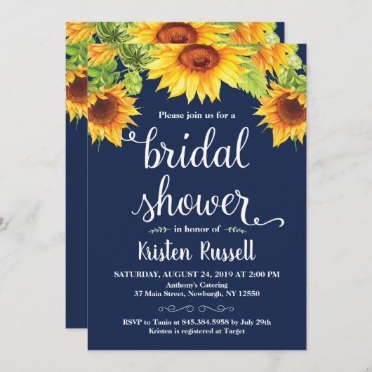 Invitation Mariage Naval Tournesol (Devant / Derrière)