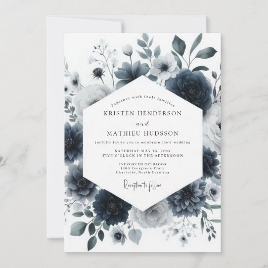Invitation Mariage Navy Aquarelle Bloom (Devant)