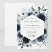 Invitation Mariage Navy Aquarelle Bloom (Devant / Derrière)