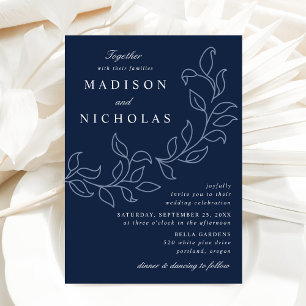 Invitation Mariage Navy aux Feuilles Cascadantes