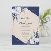 Invitation Mariage Navy Blanc Hydrangea Eucalyptus (Debout devant)