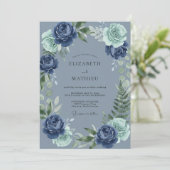 Invitation Mariage Navy Bloom Flourish (Debout devant)