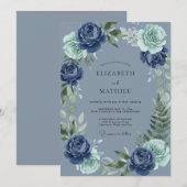 Invitation Mariage Navy Bloom Flourish (Devant / Derrière)
