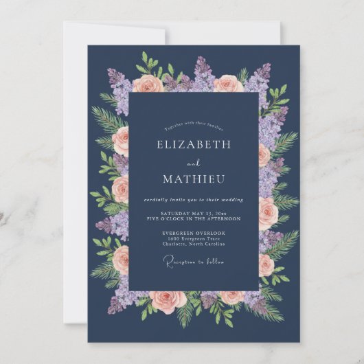 Invitation Mariage Navy Blossom Laurel (Devant)
