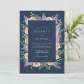Invitation Mariage Navy Blossom Laurel (Debout devant)