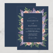 Invitation Mariage Navy Blossom Laurel (Devant / Derrière)