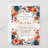 Invitation Mariage Navy Blue and Orange Peony (Devant)