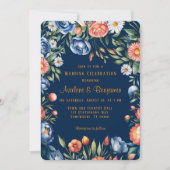 Invitation Mariage Navy Blue and Orange Peony (Devant)