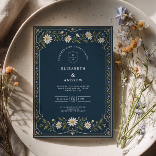 Invitation Mariage Navy Blue Daisy