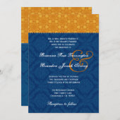 Invitation Mariage Navy Blue Damask and Gold Stars S200 (Devant / Derrière)