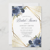 Invitation Mariage Navy Blue Floral Or Géométrique (Devant)