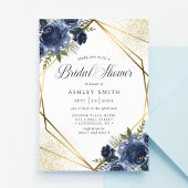 Invitation Mariage Navy Blue Floral Or Géométrique