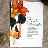 Invitation Mariage Navy Blue, Gold, Lys de tigre orange