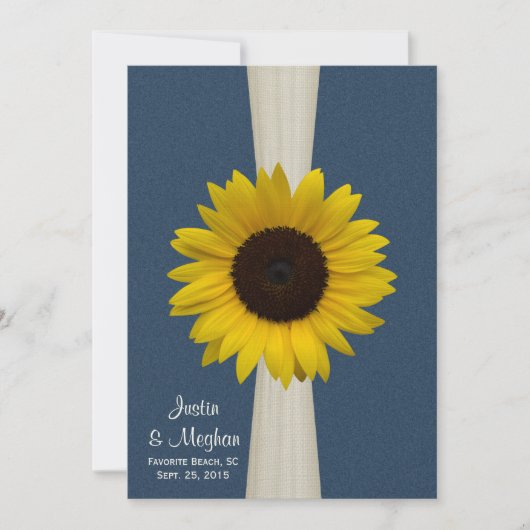 Invitation Mariage Navy Blue Sunflower et Burlap (Devant)