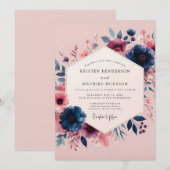 Invitation Mariage Navy Blush Moody Bloom (Devant / Derrière)