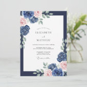 Invitation Mariage Navy Blush Ranunculus Eucalyptus (Debout devant)