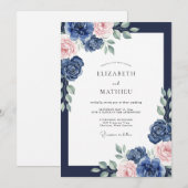 Invitation Mariage Navy Blush Ranunculus Eucalyptus (Devant / Derrière)