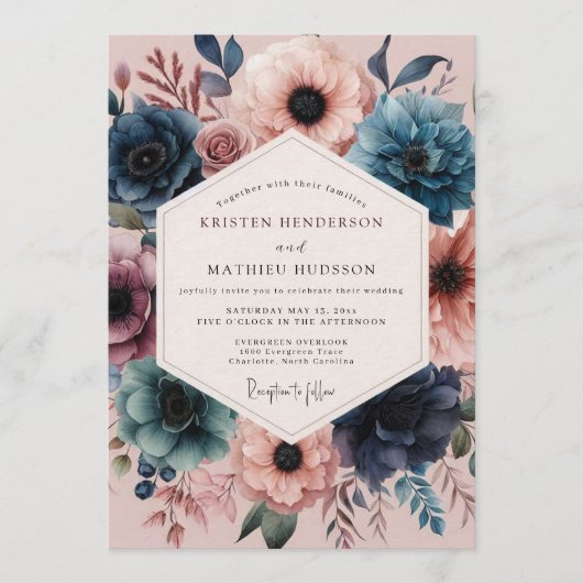 Invitation Mariage Navy Blush Vivid Flora (Devant)