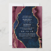 Invitation Mariage Navy, Bourgogne & Agate Doré (Devant)