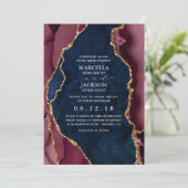Invitation Mariage Navy, Bourgogne & Agate Doré (Debout devant)