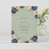 Invitation Mariage Navy Champagne Ranunculus Eucalyptus (Debout devant)