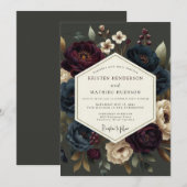 Invitation Mariage Navy Claret Clair-obscur (Devant / Derrière)