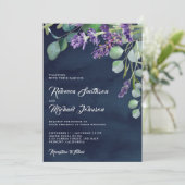 Invitation Mariage Navy Code QR Eucalyptus Lavande Rustique (Debout devant)