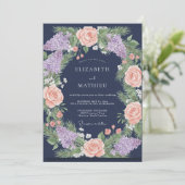 Invitation Mariage Navy Corail Lilas Eucalyptus (Debout devant)