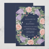 Invitation Mariage Navy Corail Lilas Eucalyptus (Devant / Derrière)