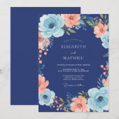 Invitation Mariage Navy Coral Bloom (Devant / Derrière)