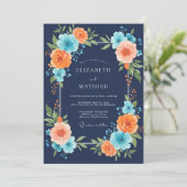 Invitation Mariage Navy Coral Peony (Debout devant)