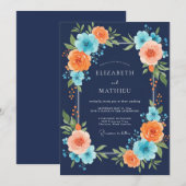 Invitation Mariage Navy Coral Peony (Devant / Derrière)