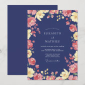 Invitation Mariage Navy Coral Petal (Devant / Derrière)