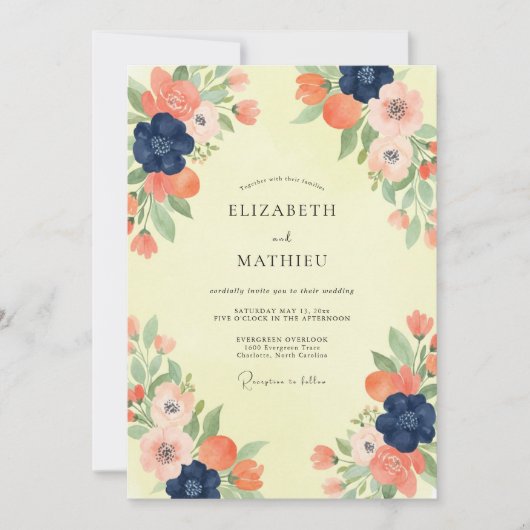 Invitation Mariage Navy Coral Poppy (Devant)