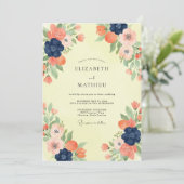 Invitation Mariage Navy Coral Poppy (Debout devant)