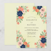 Invitation Mariage Navy Coral Poppy (Devant / Derrière)