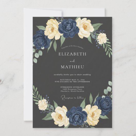 Invitation Mariage Navy Cream Bloom (Devant)