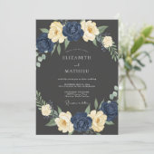 Invitation Mariage Navy Cream Bloom (Debout devant)