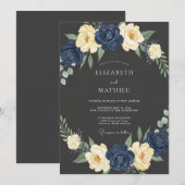 Invitation Mariage Navy Cream Bloom (Devant / Derrière)