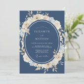 Invitation Mariage Navy Cream Blossom Flourish (Debout devant)