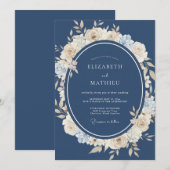 Invitation Mariage Navy Cream Blossom Flourish (Devant / Derrière)