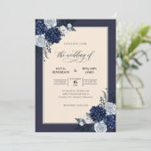 Invitation Mariage Navy Cream Hydrangea Eucalyptus (Debout devant)