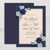 Invitation Mariage Navy Cream Hydrangea Eucalyptus (Devant / Derrière)