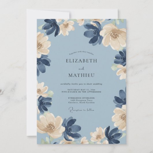 Invitation Mariage Navy Cream Petal (Devant)