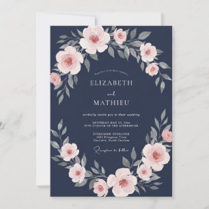 Invitation Mariage Navy Delicate Bloom